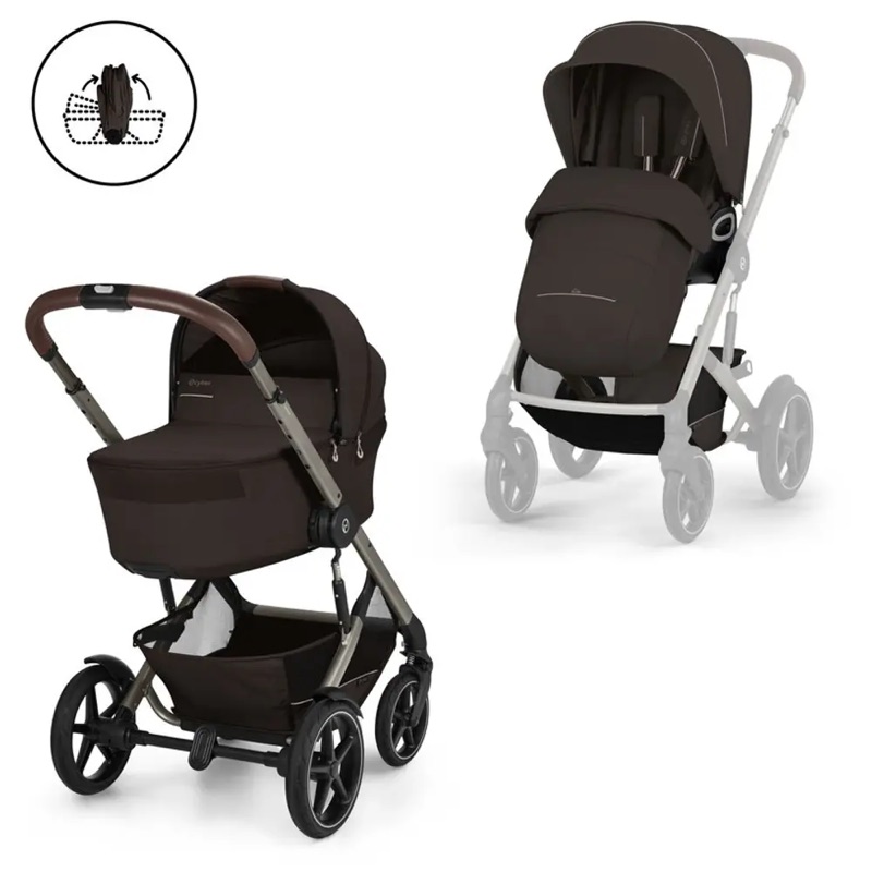 Mörkbrun Cybex Talos S Lux med hopfällbar liggdel och sittdel