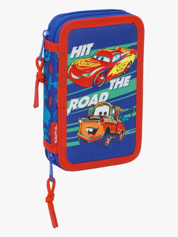 Blått dubbelpennfodral med motiv från Disney Cars