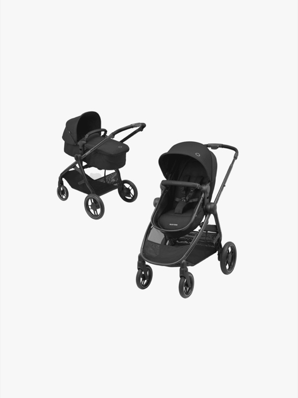 Svart Maxi-Cosi Zelia 3 med sittdelen som liggdel och som sittdel