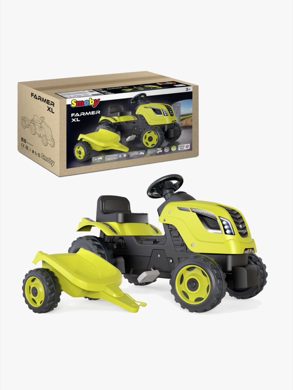 Grön tramptraktor Smoby Farmer XL med avtagbar släpvagn